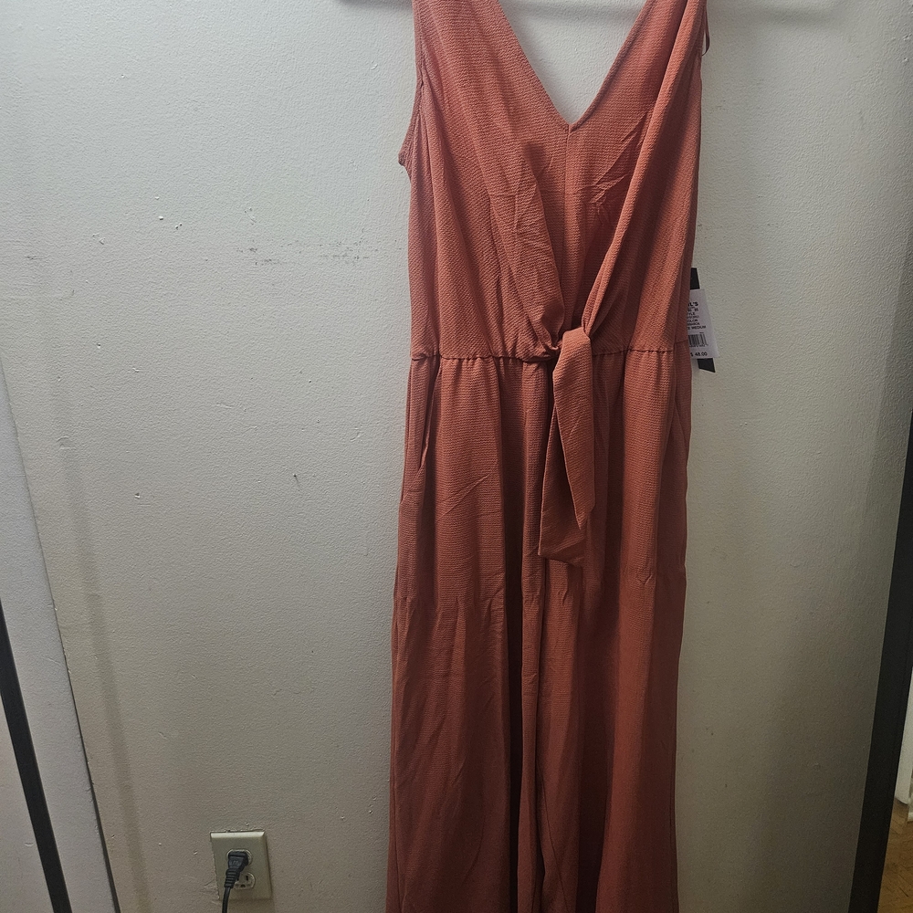 As U Wish Rust Orange V-Neck Sleeveless Jumpsuit